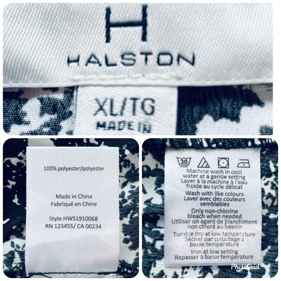 H Halston Black White Abstract Short Flutter Sleeve Blouse XL - Picture 7 of 7